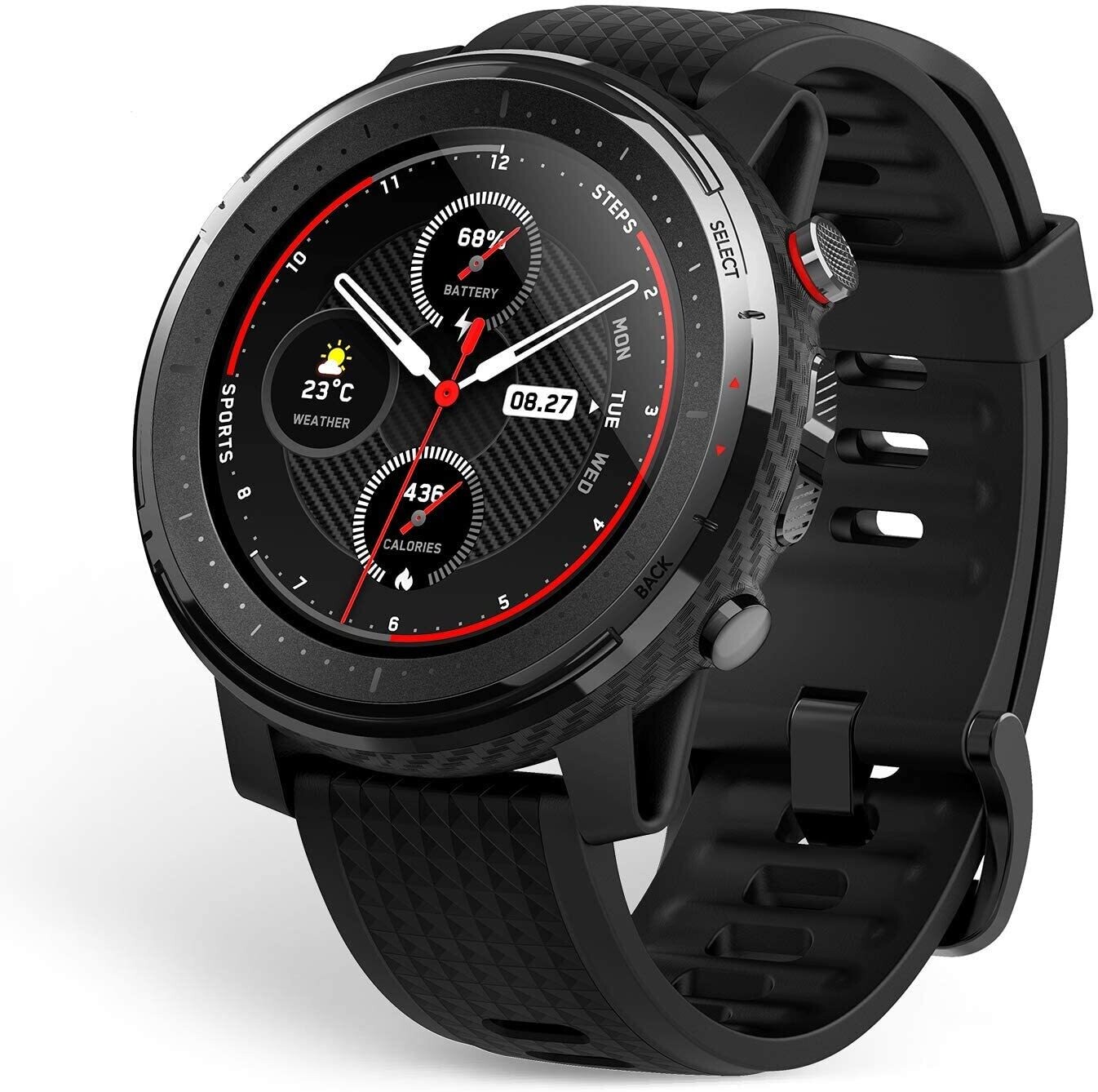 Amazfit Stratos 3 Sports Smartwatch Powered by FirstBeat, 1.34” Full Round Display, 80-Sports Modes, Standalone Music Playback, GPS, Bluetooth, Water Resistant, Black