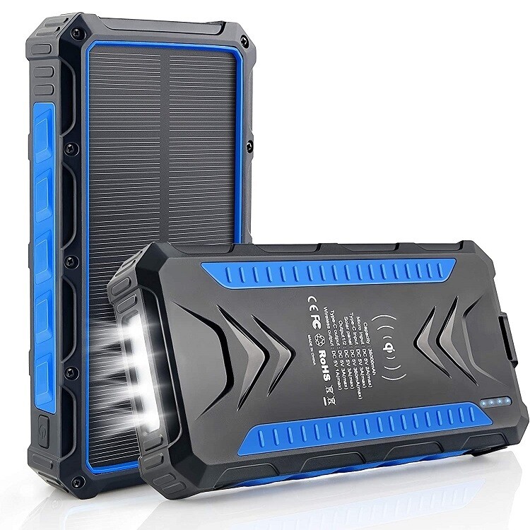 High capacity portable Solar Power bank 30000mAh dual USB phone laptop wireless fast charger waterproof solar power bank