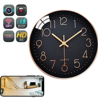 Wall Clock with 1080P Smart Wireless Wi-Fi Camera TF Card Recording With Audio Black Golden