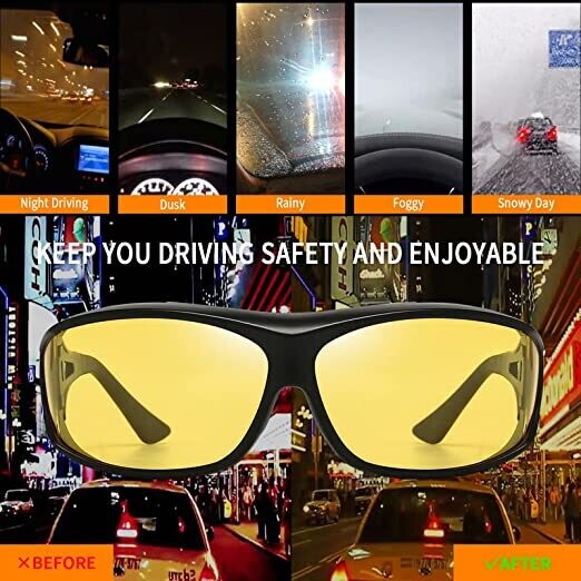 Night Vision Glasses Anti Glare Fit Over Prescription Glasses HD Polarized Night Driving Glasses For Women Men