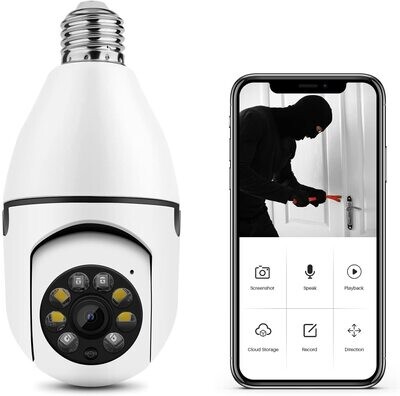 1080P 360°Rotate Auto Tracking Panoramic Camera Light Bulb Night Vision Wireless for WiFi PTZ IP Cam Remote Viewing Security E27 Interface Home Security Webcam Two Way Voice