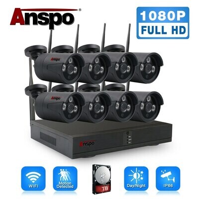 Anspo 8CH TUYA APP smart CCTV Wireless IP Camera - Black