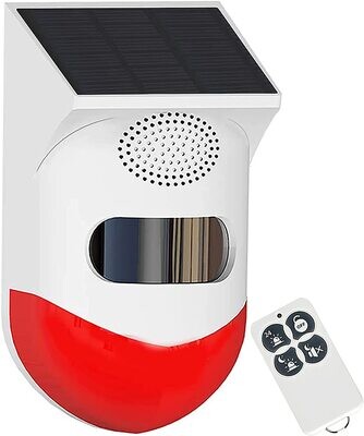 Solar Alarm Light with Motion Detector, Solar Sound & Light Alarm with Remote,120dB Sound Security Siren Light, IP65 Waterproof Solar Strobe Light Protect Home, Farm, Outside Property-Standalone