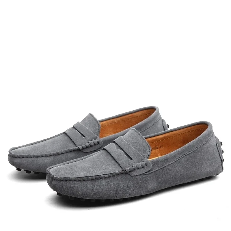 Men Casual Leather Suede Loafers - Gray