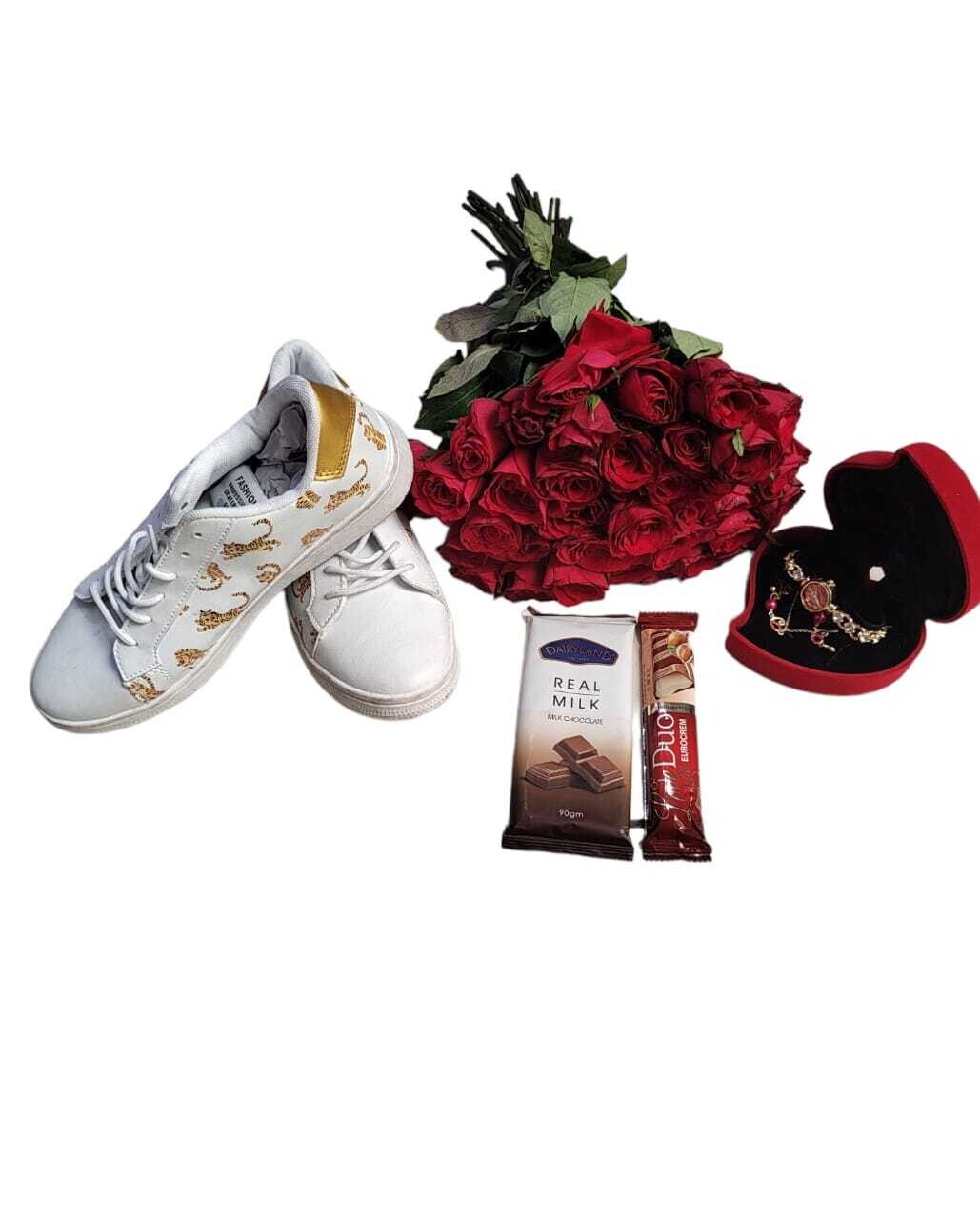 Best gift package flowers, chocolate, ladies gift set & shoes