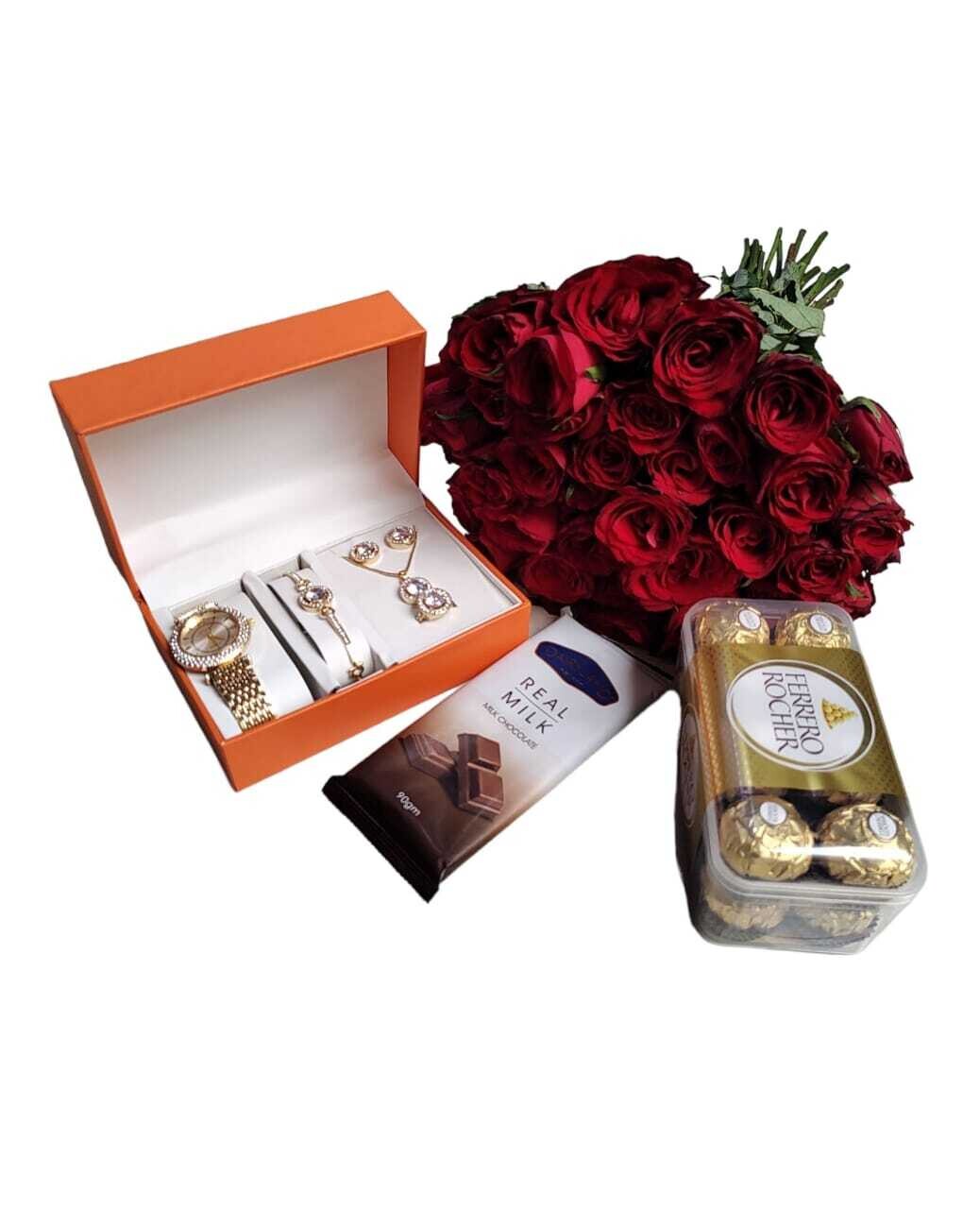 Ladies lovely gift pack flowers, ladies giftset, chocolate