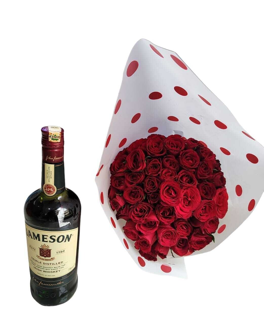 Romantic gift flowers & jameson wiskey