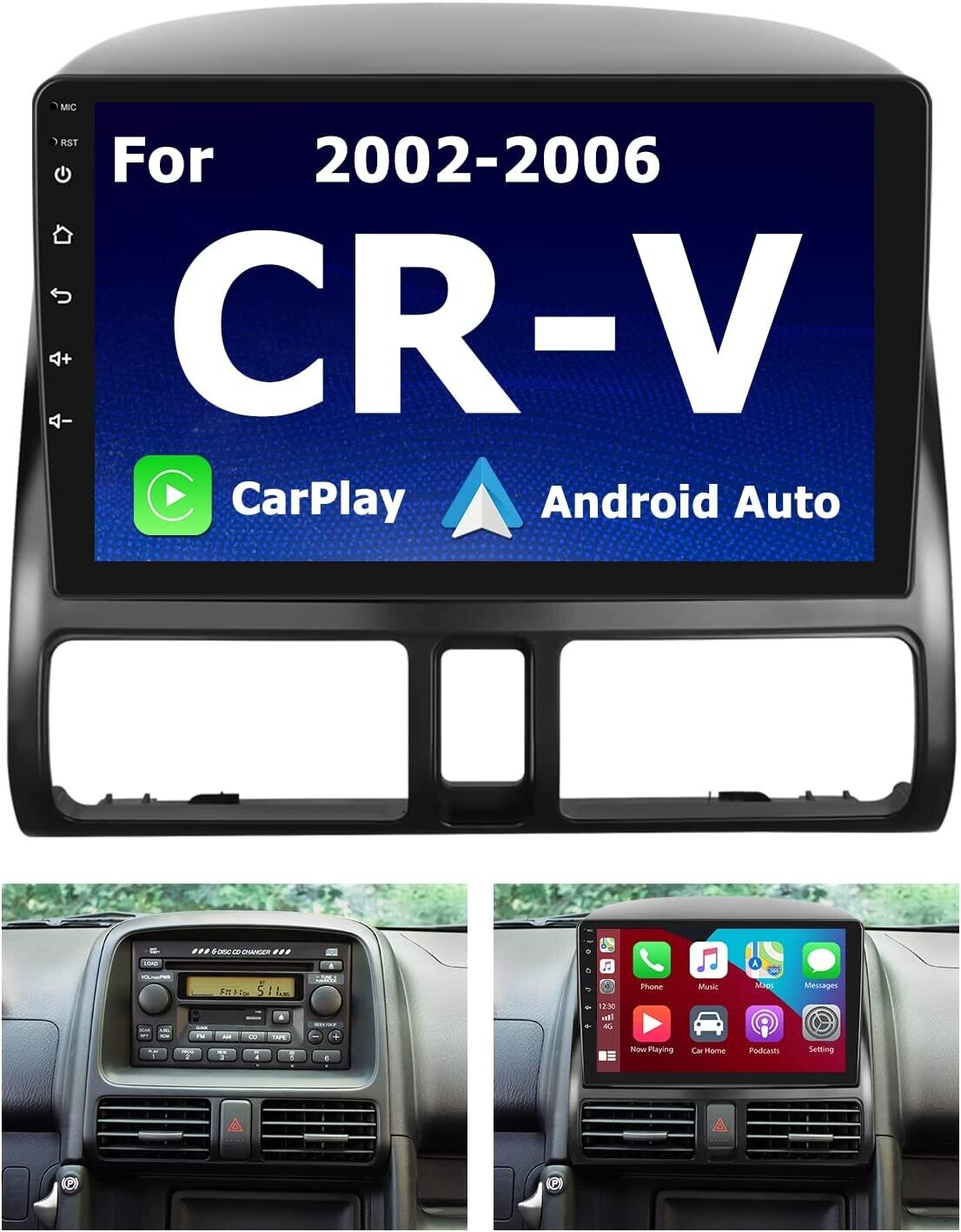 Honda CR-V CRV 2 Android touch screen smart custom car stereo radio 9 inch, with bluetooth, GPS, Android auto and Apple Carplay 2gb 32gb. 2002, 2003, 2004, 2005, 2006