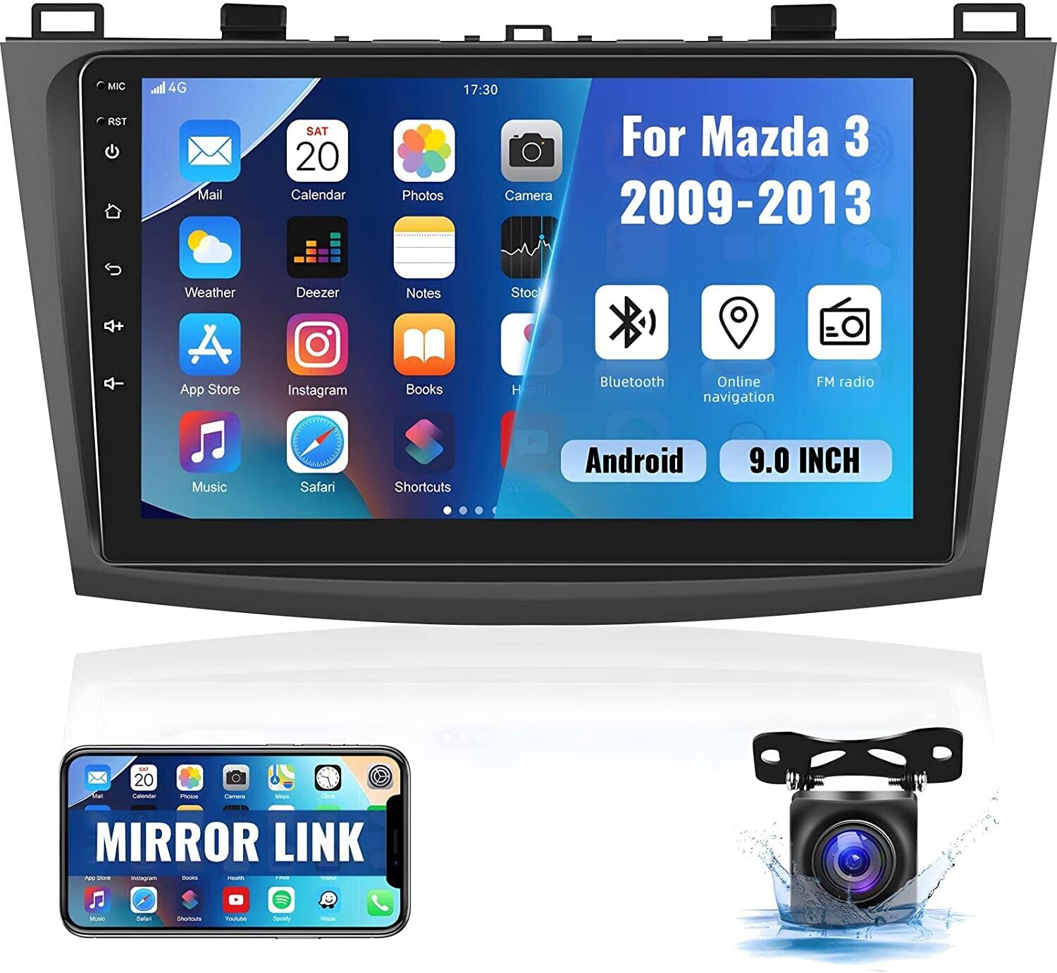 Mazda 3 Android touch screen smart custom car stereo radio 9 inch, with bluetooth, GPS, Android auto and Apple Carplay 2gb 32gb. 2010, 2011, 2012, 2013