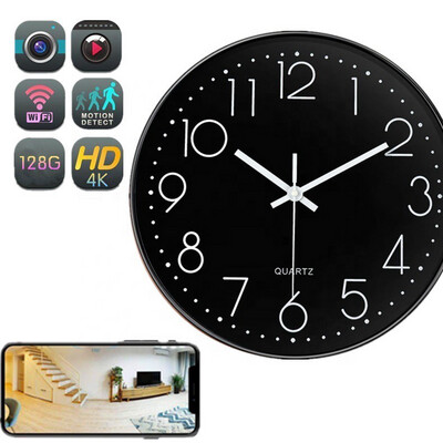 Wall Clock with 1080P Smart Wireless Wi-Fi Camera TF Card Recording With Audio Black White