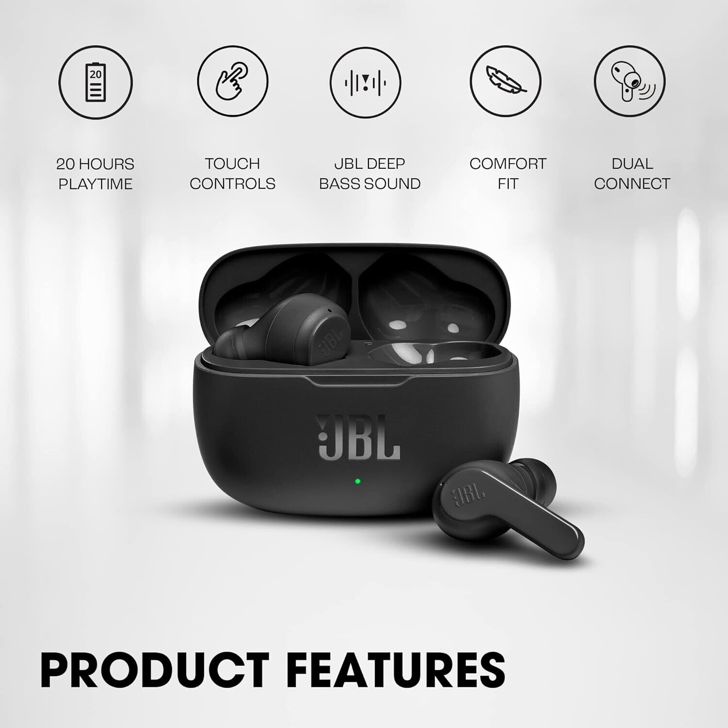 JBL Wave 200 in Ear TWS Earbuds with Mic, 20 Hours Playtime, Deep Bass Sound, Dual Connect Technology, Quick Charge,Comfort Fit Ergonomic Design, Voice Assistant Support for Mobiles (Black)
