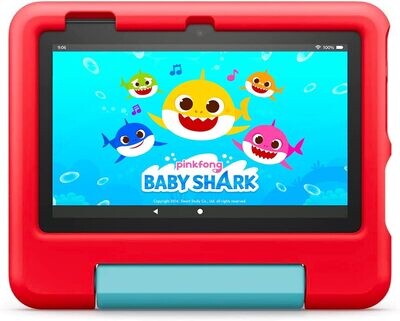 Amazon Fire 7 Kids tablet, ages 3-7. Top-selling 7" kids tablet on Amazon - 2022 | ad-free content with parental controls included, 10-hr battery, 16 GB, Red