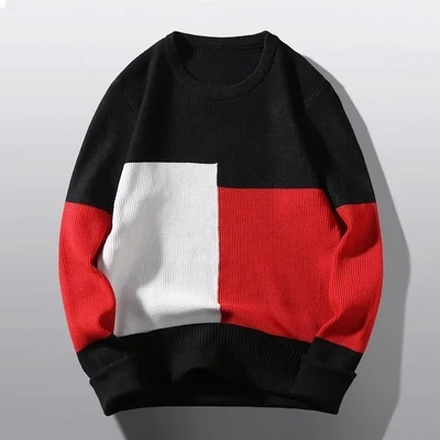new autumn and winter base color block warm fashion trendy sweater-BLACK