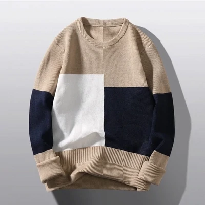new autumn and winter base color block warm fashion trendy sweater-khaki