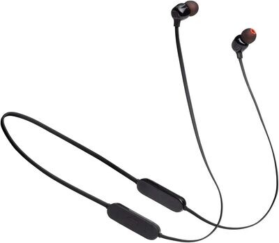 JBL Tune 125 - Bluetooth Wireless in-Ear Headphones with 3-Button Mic/Remote and Flat Cable - Black, Small
