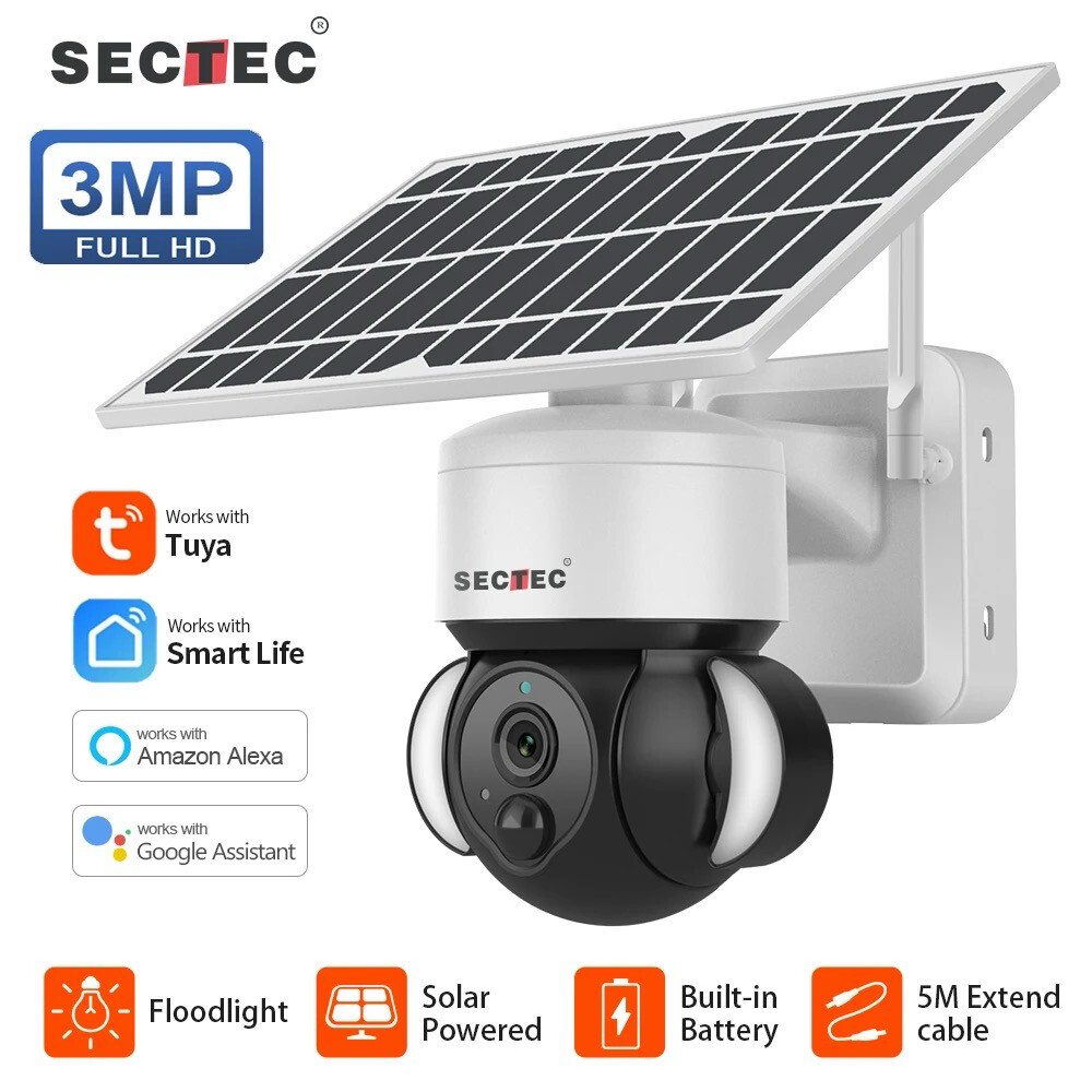 Sectec Tuya 3MP Solar Powered PTZ WiFi IP Security Smart Camera