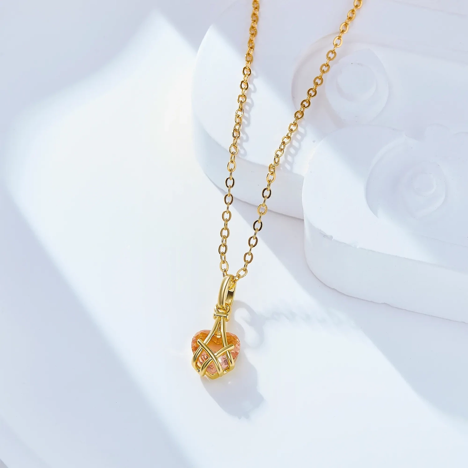 162X New Simple Colorful Fashion Jewelry Heart Shaped Pendant Women Gift-162X-Orange