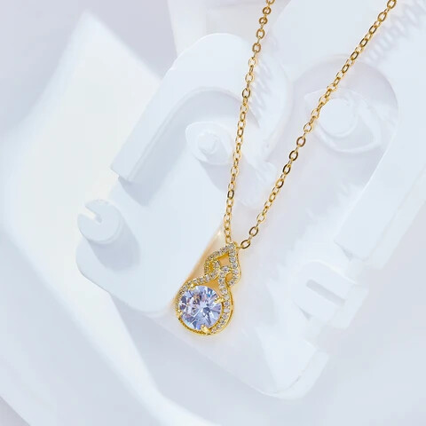 Women Personalized 18k Gold Plated colored rainbow crystal zircon gourd shape pendant necklace-161X-white