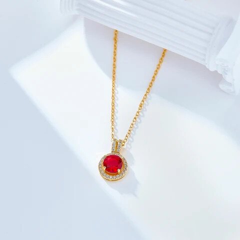 Trendy chic 18k gold plated charm colourfull zircon pendant valentine gift necklace-red 