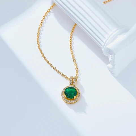 Trendy chic 18k gold plated charm colourful zircon pendant valentine gift necklace-green