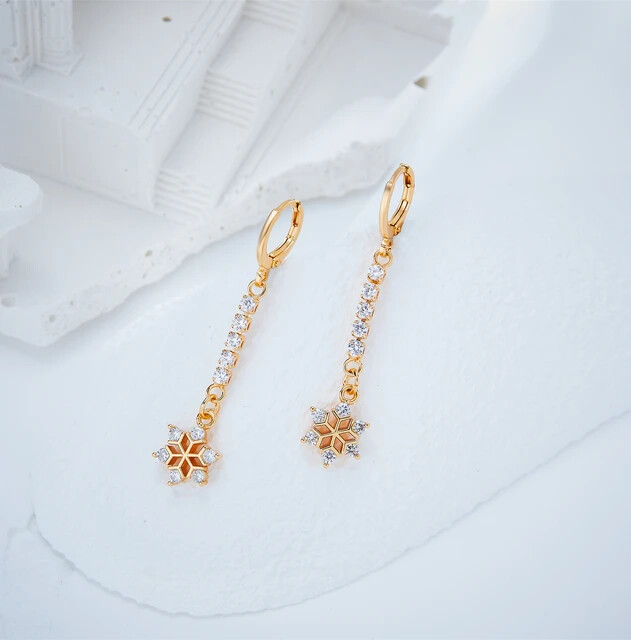 Trendy star shaped gold plated floral charm long chain tassel earrings