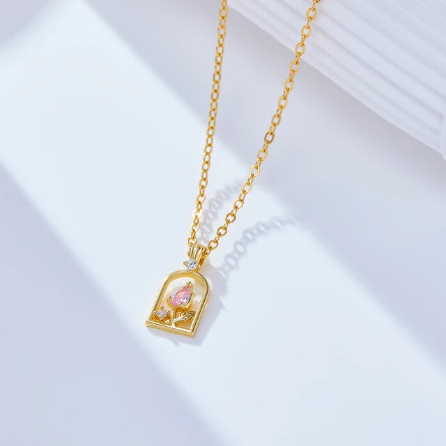 Women light luxury temperament charm window tulip flower collar chain jewelry-pink