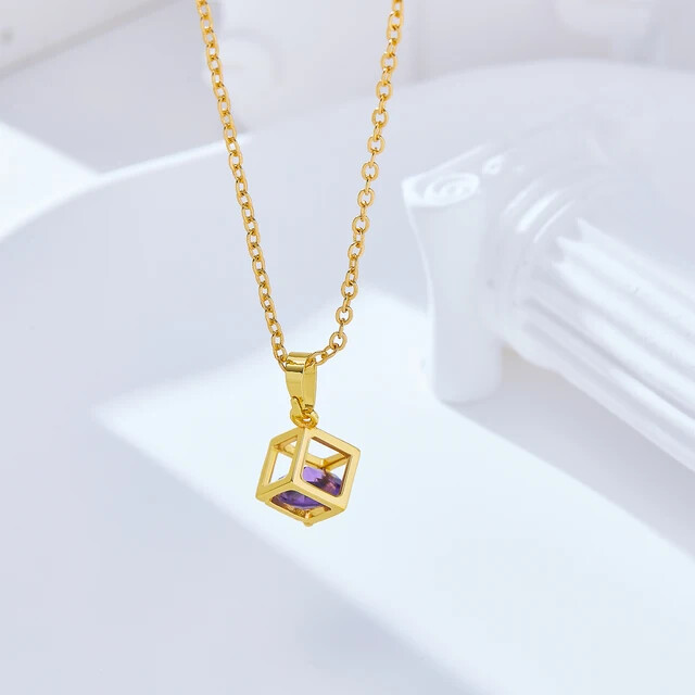 Light luxury fashion designe copper pendant square colour zircon clavicle valentine&#39;s day gift-purple