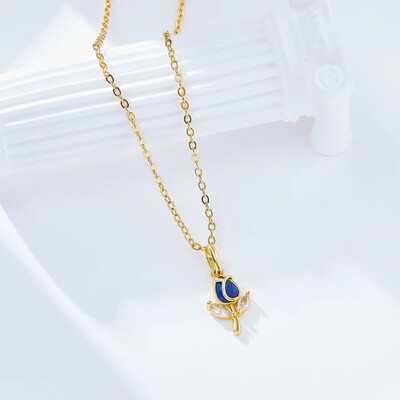 160X Fashion Trendy 2024 Womens Charm Elegant Rose Flower Fashion Pendant Delicate Gold Plating Flower Necklace-160X-Blue