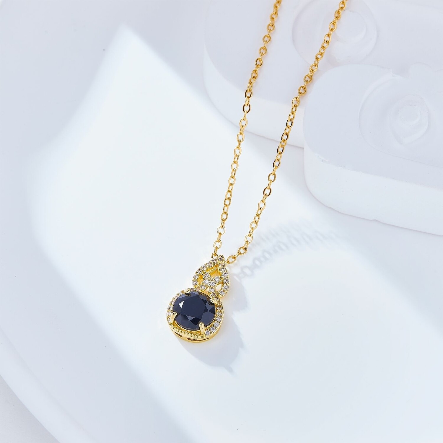 Women Personalized 18k Gold Plated colored rainbow crystal zircon gourd shape pendant necklace