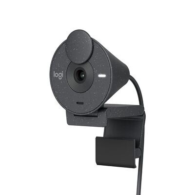 Logitech Brio 300 Full HD Webcam with Privacy Shutter, Noise Reduction Microphone, USB-C, Certified for Zoom, Microsoft Teams, Google Meet, Auto Light Correction - Graphite