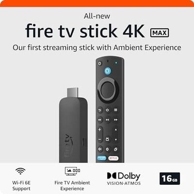 All-new Amazon Fire TV Stick 4K Max streaming device, supports Wi-Fi 6E, free & live TV without cable or satellite