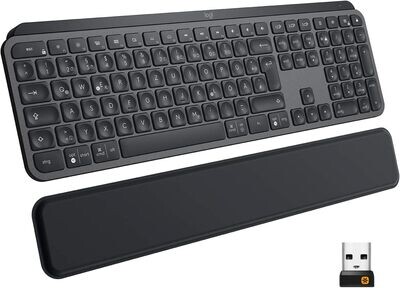 Logitech MX Keys Plus Advanced Wireless Illuminated Keyboard with Palm Rest, QWERTZ German Layout