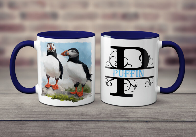 Puffin Mug With Initial