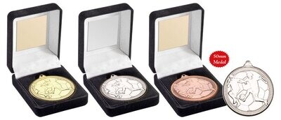 50mm Football Medal In Box (In 3 Colours)