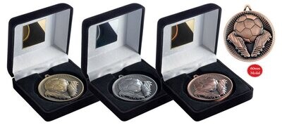 60mm Football Medal In Box (3 Colours)