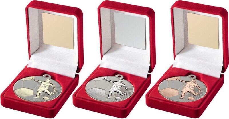 50mm Football Medal In Box (3 Colours)