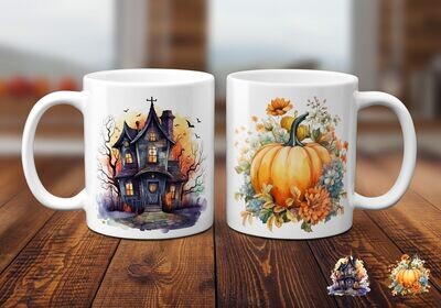 Haunted House & Pumpkin Mug