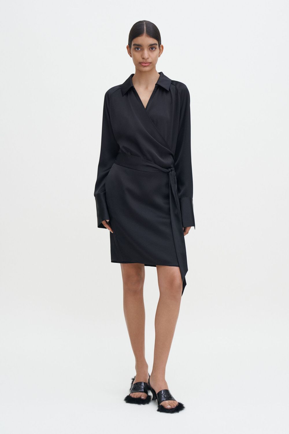 Wrap shirt dress black