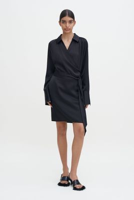 Wrap shirt dress black