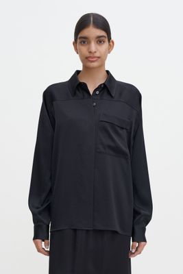 Shiny pocket blouse black