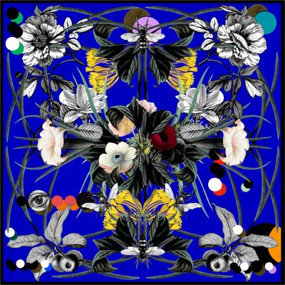 Grand Foulard Flora Wool electric blue
