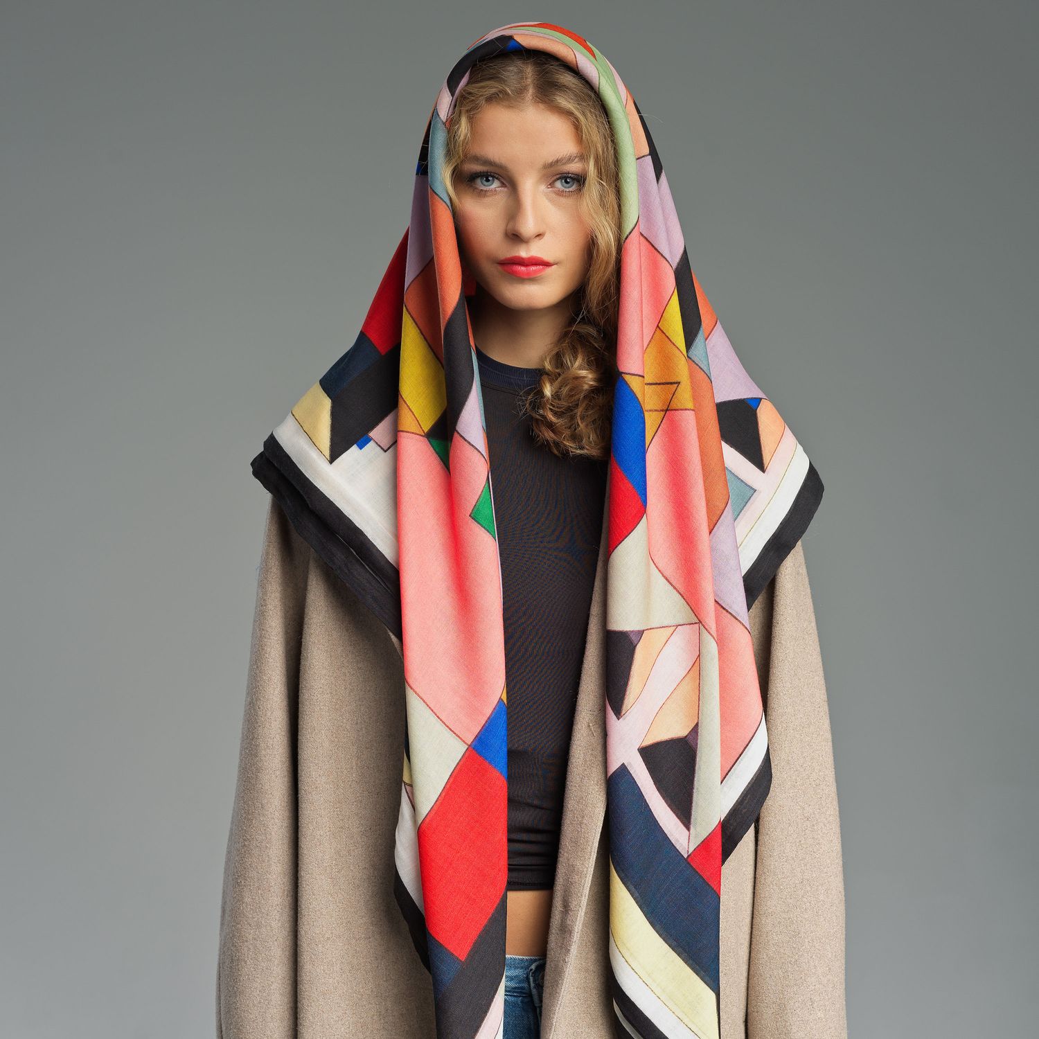 Grand Foulard Merci Double Face Wool red