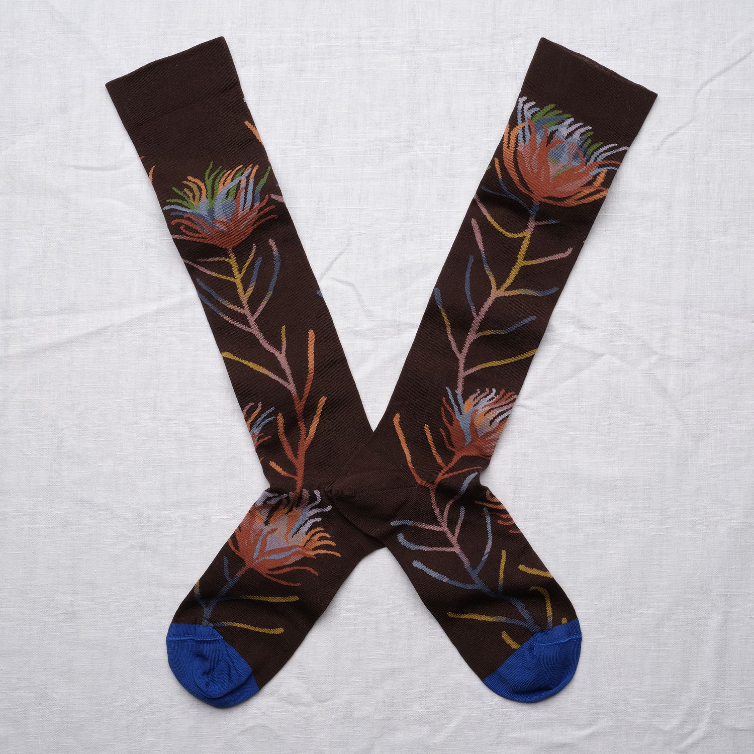 Kniesocken Dunkelbraun geblümt