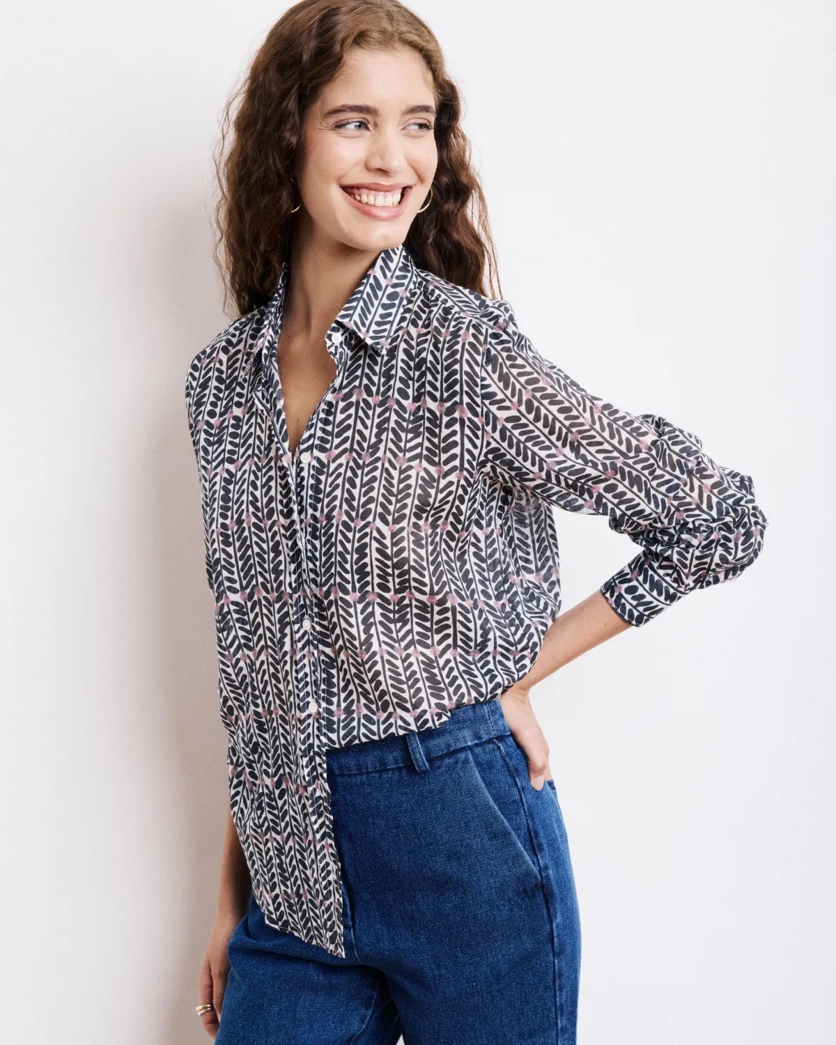 Bluse CORAZ nachtblau weiss rosa