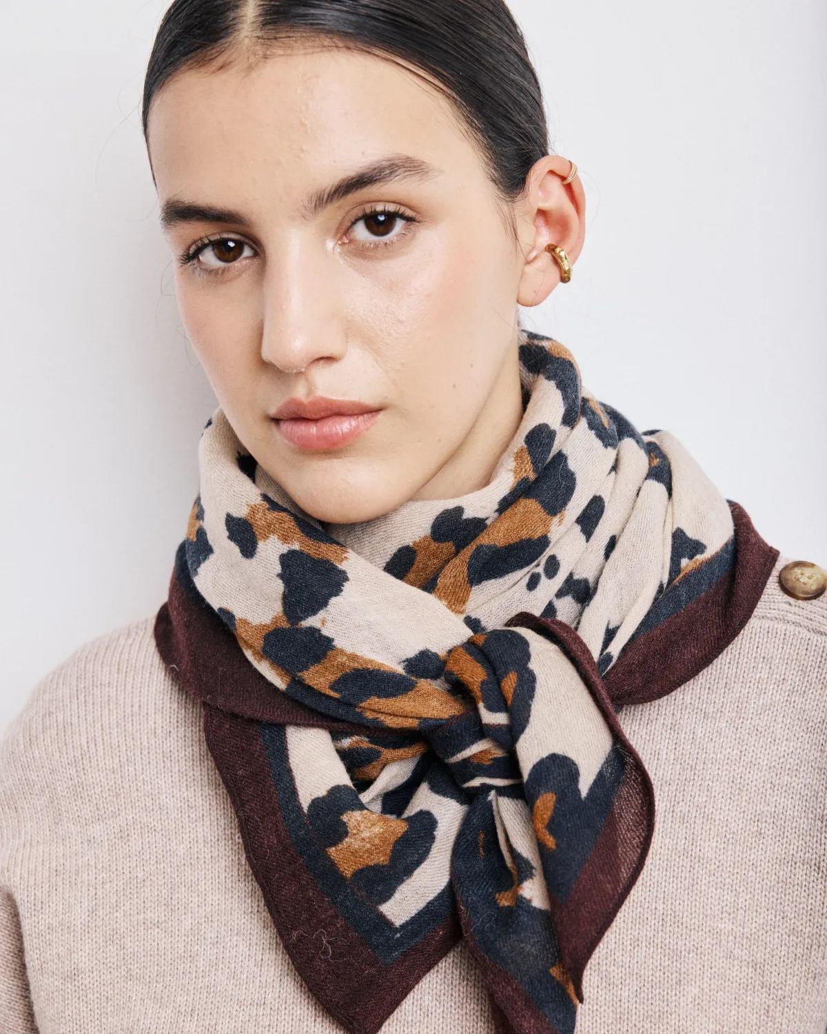 Foulard LEOPARD Ecru/Braun