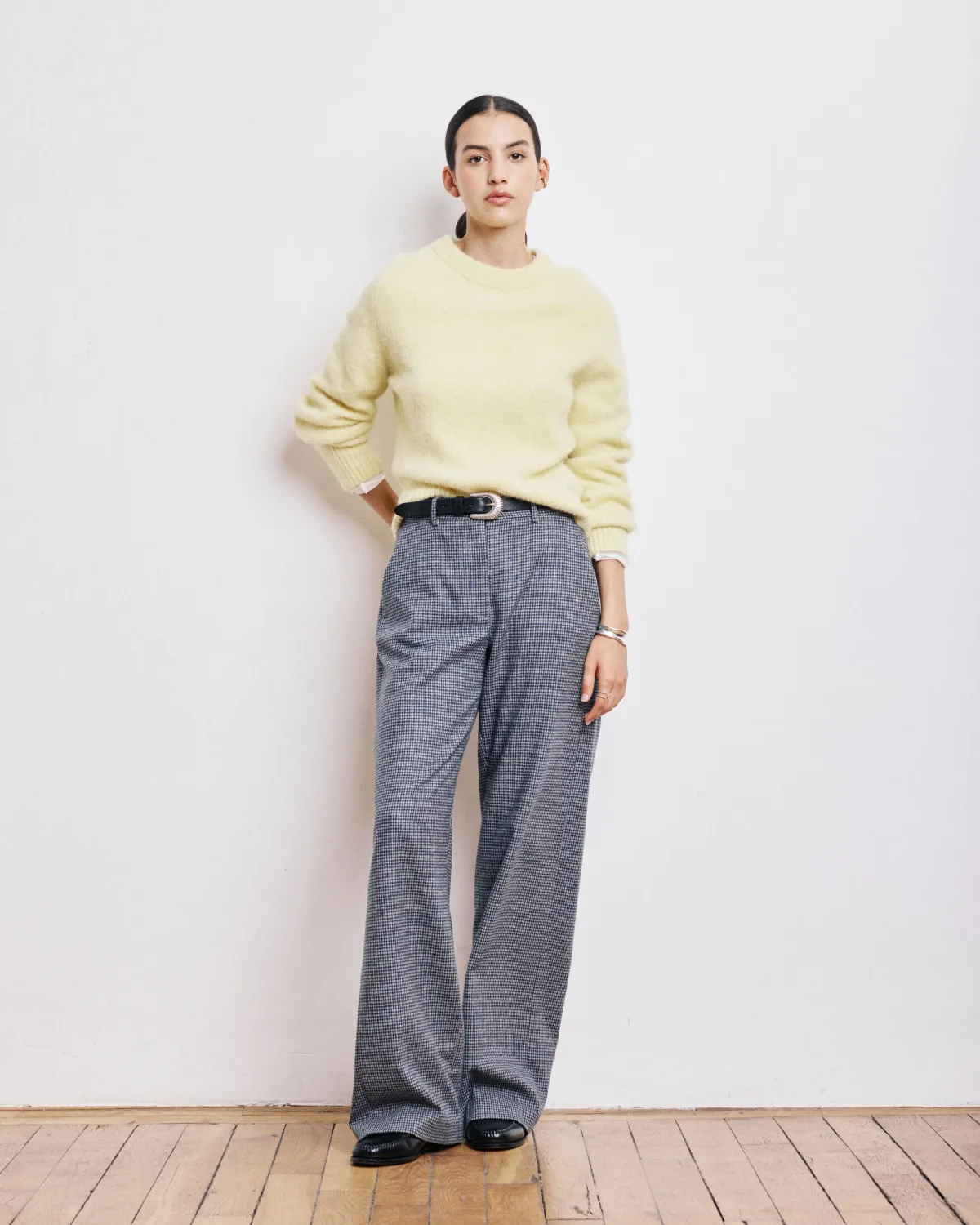 Hose POSITANON Minikaro navy grau