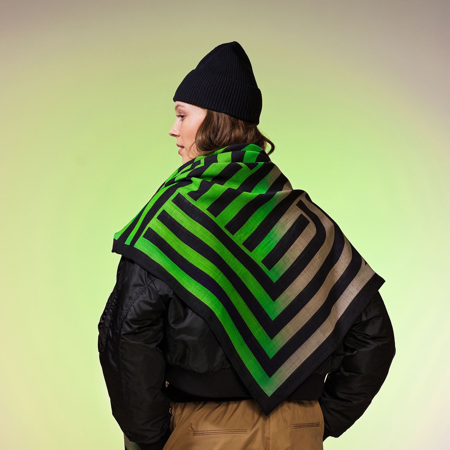 Grand Foulard PISTE Double Face Wool neon green