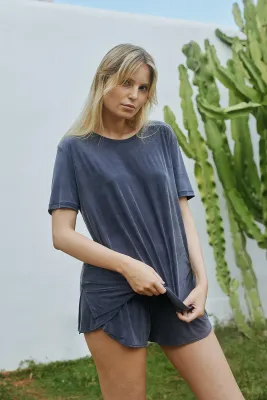 Cupro short sleeve midnight blue