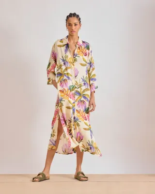 Kleid RUNE ecru Monstera-Print