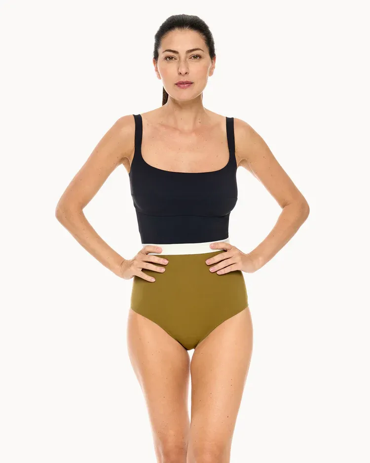 Badeanzug LINE goldolive/weiss/nachtblau